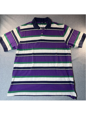 Hunt Club Polo Shirt Mens XLT Purple Green Striped Casual Grandpa Dad Retro